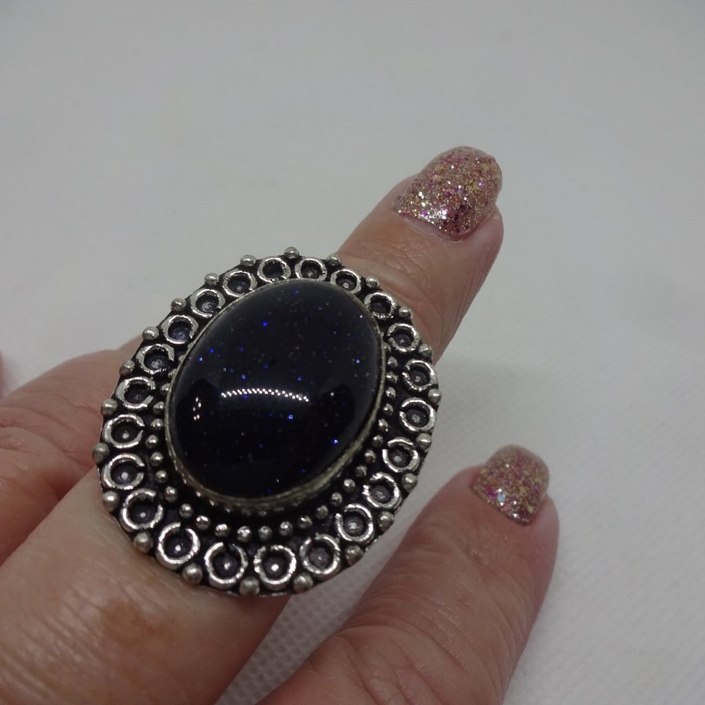 Sparkling "BLUE SUNSTONE" Handmade Sterling Ring Size 9 #128A
